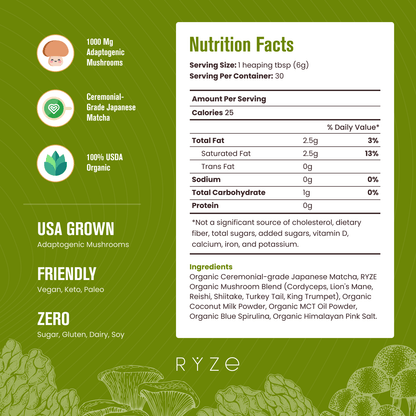 RYZE Organic Mushroom Matcha Starter Kit (60 servi
